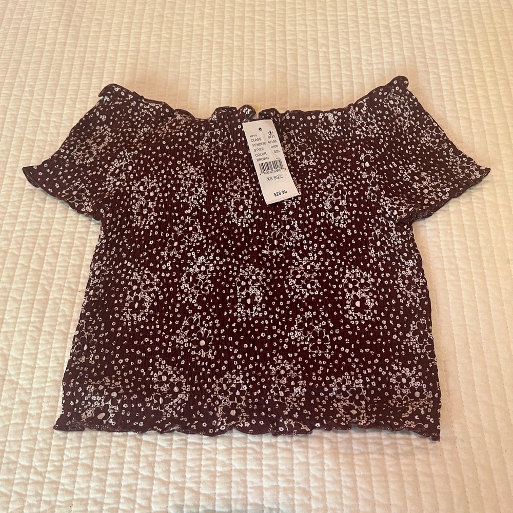 L. A. Hearts from PAC Sun - Adorable Maroon Floral Off-Shoulder Top